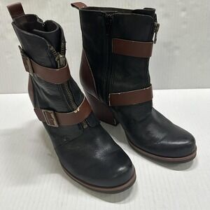 Korks Kork Ease Richard Bootie Boots Womens 6M 2 Tone Black Brown Leather Wedge